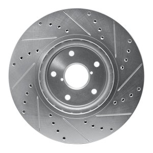 Subaru Legacy Brake Rotor (1) - Front Left - R1 Concepts - Drilled & Slotted - Silver - `06-`21